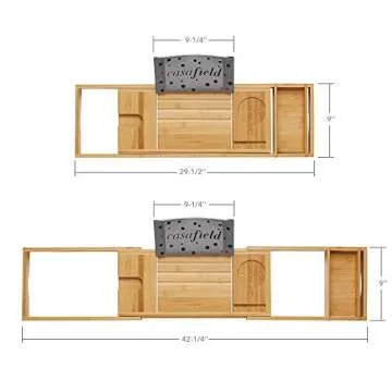 Casafield Bathtub Caddy - Bamboo Adjustable Bath Organizer for Tablet, Book, Phone, Wine Glass, Candles and Soap - Expandable Spa Tray Fits Most Tubs