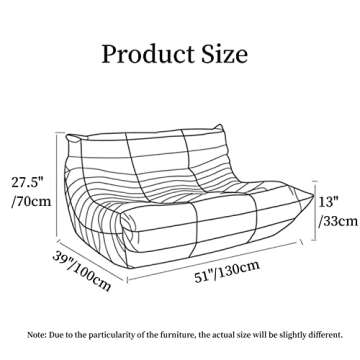 EDEN LIFE Comfy Vintage Lazy Floor Sofa Modern Armless Togo Lounge Sofa Mid Century Oversized Faux Leather Retro Couch for Adults Decorative Cozy Sofa for Living Room, Bedroom, Black