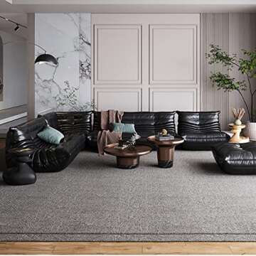 EDEN LIFE Comfy Vintage Lazy Floor Sofa Modern Armless Togo Lounge Sofa Mid Century Oversized Faux Leather Retro Couch for Adults Decorative Cozy Sofa for Living Room, Bedroom, Black