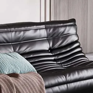 EDEN LIFE Comfy Vintage Lazy Floor Sofa Modern Armless Togo Lounge Sofa Mid Century Oversized Faux Leather Retro Couch for Adults Decorative Cozy Sofa for Living Room, Bedroom, Black