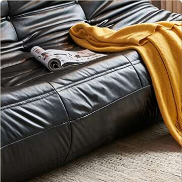 EDEN LIFE Comfy Vintage Lazy Floor Sofa Modern Armless Togo Lounge Sofa Mid Century Oversized Faux Leather Retro Couch for Adults Decorative Cozy Sofa for Living Room, Bedroom, Black