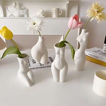SHARYI Female Body Art Vases - Unique White Ceramic Home Decor for Boho, Maximalist and Minimalist as Centerpieces, Shelf Decorations, or Flower Vases for Living Room, Bedroom, Bathroom!