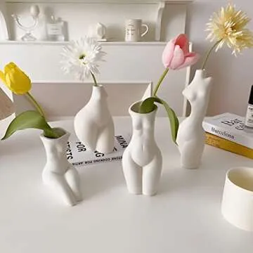 SHARYI Female Body Art Vases - Unique White Ceramic Home Decor for Boho, Maximalist and Minimalist as Centerpieces, Shelf Decorations, or Flower Vases for Living Room, Bedroom, Bathroom!