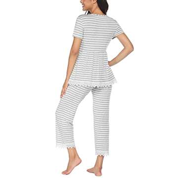 Ekouaer Maternity Nursing Pajama Set Top & Pants with Pockets Breastfeeding Sleepwear Double Layer Pregnancy Grey S
