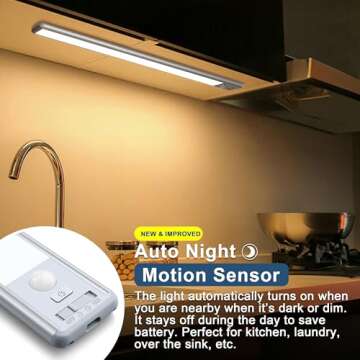 BLS Under Cabinet Lights - 63 LED Motion Sensor, USB-C Rechargeable, 2500mAh Battery, Ideal for Kitc...