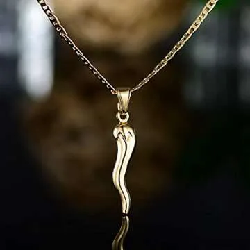 Barzel 18K Gold Plated Flat Marina Chain With Italian Horn Necklace Cornicello - Made In Brazil (24 Inches)