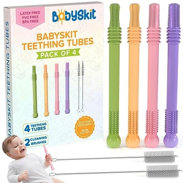 BABYSKIT Flexible Hollow Teething Tubes for Infants - Easy to Hold and Clean Teething Straws for Bab...