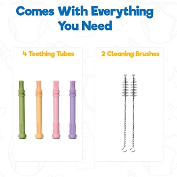 BABYSKIT Flexible Hollow Teething Tubes for Infants - Easy to Hold and Clean Teething Straws for Babies, Safe Silicone Teething Stick for 0-6 Months