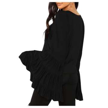 Floerns Women's 70s Western Flowy Bell Sleeve Blouse Tops Shirts Black