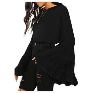 Floerns Women's 70s Western Flowy Bell Sleeve Blouse Tops Shirts Black