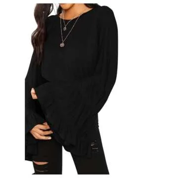 Floerns Women's 70s Western Flowy Bell Sleeve Blouse Tops Shirts Black