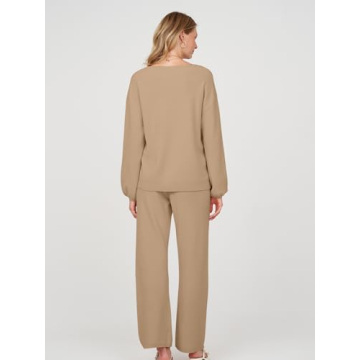 MEROKEETY Women's Cozy Lounge Set with Pockets - Khaki