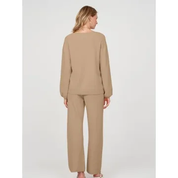 MEROKEETY Women's Cozy Lounge Set with Pockets - Khaki