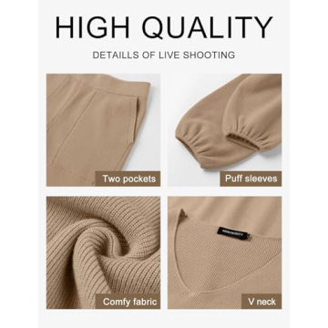 MEROKEETY Women's Cozy Lounge Set with Pockets - Khaki