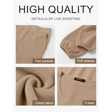 MEROKEETY Women's Cozy Lounge Set with Pockets - Khaki