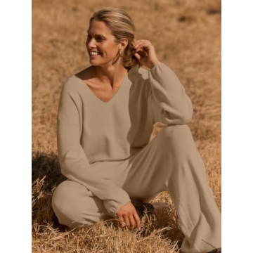 MEROKEETY Women's Cozy Lounge Set with Pockets - Khaki