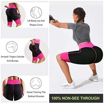 TrainingGirl Women's Hot Neoprene Sauna Sweat Shorts with Pocket Weight Loss Slimming Pants Workout Body Shaper Yoga Leggings (Black-Pink, M (See in Last Picture))