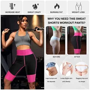 TrainingGirl Women's Hot Neoprene Sauna Sweat Shorts with Pocket Weight Loss Slimming Pants Workout Body Shaper Yoga Leggings (Black-Pink, M (See in Last Picture))