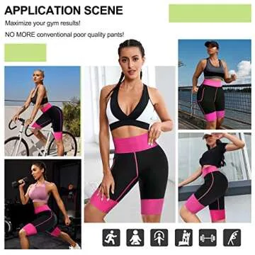 TrainingGirl Women's Hot Neoprene Sauna Sweat Shorts with Pocket Weight Loss Slimming Pants Workout Body Shaper Yoga Leggings (Black-Pink, M (See in Last Picture))