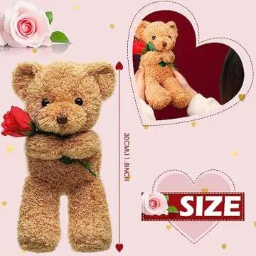 Civaner Plush Bear Stuffed Animal Gift with Rose Funny Cute Stuffed Animal Plush Bear Gift for Girlfriend, 11.8 Inches(Beige)