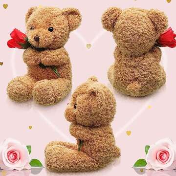 Civaner Plush Bear Stuffed Animal Gift with Rose Funny Cute Stuffed Animal Plush Bear Gift for Girlfriend, 11.8 Inches(Beige)