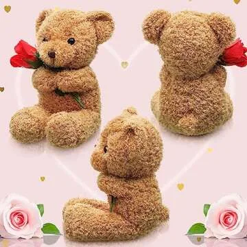 Civaner Plush Bear Stuffed Animal Gift with Rose Funny Cute Stuffed Animal Plush Bear Gift for Girlfriend, 11.8 Inches(Beige)
