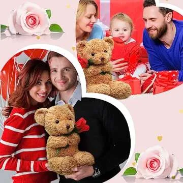 Civaner Plush Bear Stuffed Animal Gift with Rose Funny Cute Stuffed Animal Plush Bear Gift for Girlfriend, 11.8 Inches(Beige)