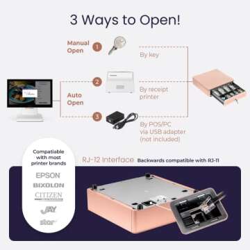 Volcora Cash Register Drawer for POS System - Pink, Durable