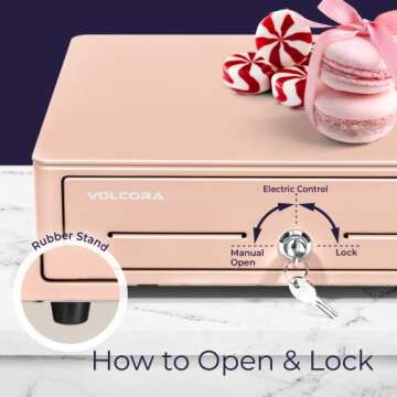 Volcora Cash Register Drawer for POS System - Pink, Durable