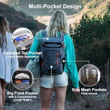 SPARTER Backpack Cooler Insulated Leak Proof 30 Cans, 2 Insulated Compartments Thermal Bag, Portable Lightweight Beach Travel Camping Lunch Backpack for Men and Women