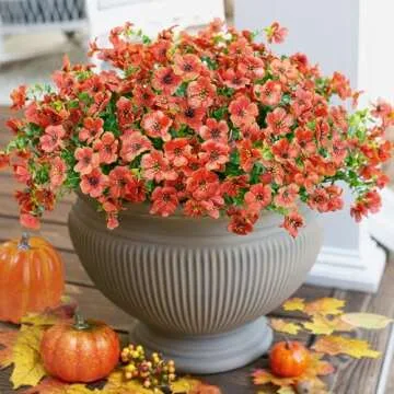 florisso Artificial Fake Fall Mums Flowers Plants for Outdoor Outside Decoration, 12 Bundles Faux Silk Orange Daisy UV Resistant Look Real for Autumn Front Door Porch Planter Patio Garden Home