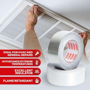 XFasten Aluminum Foil Tape for Ductwork 2 Inches x 165 Feet 3.6mil Aluminum Tape for Ductwork Heavy ...