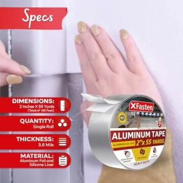 XFasten Aluminum Foil Tape for Ductwork 2 Inches x 165 Feet 3.6mil Aluminum Tape for Ductwork Heavy Duty Dryer Vent Tape Foil and Seal HVAC Tape for Ducts, High Temp HVAC Duct Tape