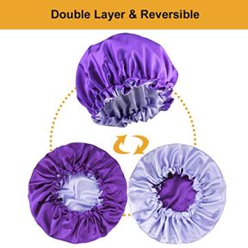 5pcs Drawstring Large Satin Bonnet for Black Women, Double Layer Reversible Silk Hair Cap for Curly Hair Braids,A