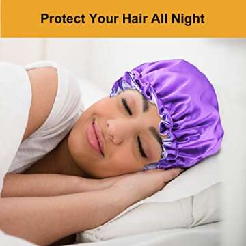 5pcs Drawstring Large Satin Bonnet for Black Women, Double Layer Reversible Silk Hair Cap for Curly Hair Braids,A