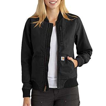 Carhartt womens Crawford Bomber Jacket Work Utility Outerwear, Black, X-Small US