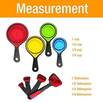 Collapsible Measuring Cups, 8 Piece Measuring Cups and Spoons Set in Engraved Metric/US Measurement, Food Grade Silicone Dog Food Measuring Cup for Pet Food Dry Liquid Ingredient with Cookies Recipe