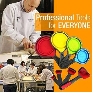 Collapsible Measuring Cups, 8 Piece Measuring Cups and Spoons Set in Engraved Metric/US Measurement, Food Grade Silicone Dog Food Measuring Cup for Pet Food Dry Liquid Ingredient with Cookies Recipe