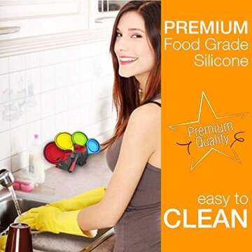 Collapsible Measuring Cups, 8 Piece Measuring Cups and Spoons Set in Engraved Metric/US Measurement, Food Grade Silicone Dog Food Measuring Cup for Pet Food Dry Liquid Ingredient with Cookies Recipe