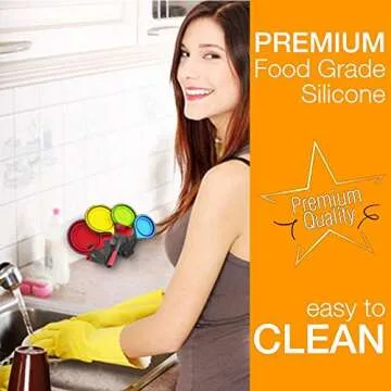 Collapsible Measuring Cups, 8 Piece Measuring Cups and Spoons Set in Engraved Metric/US Measurement, Food Grade Silicone Dog Food Measuring Cup for Pet Food Dry Liquid Ingredient with Cookies Recipe