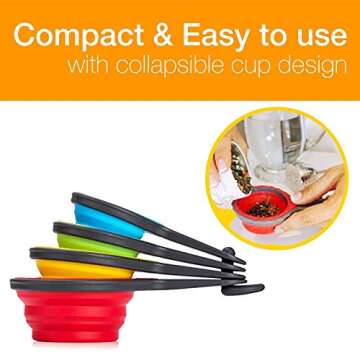 Collapsible Measuring Cups, 8 Piece Measuring Cups and Spoons Set in Engraved Metric/US Measurement, Food Grade Silicone Dog Food Measuring Cup for Pet Food Dry Liquid Ingredient with Cookies Recipe