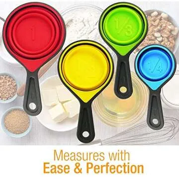 Collapsible Measuring Cups, 8 Piece Measuring Cups and Spoons Set in Engraved Metric/US Measurement, Food Grade Silicone Dog Food Measuring Cup for Pet Food Dry Liquid Ingredient with Cookies Recipe