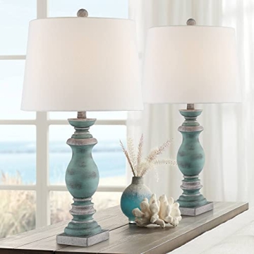 Regency Hill Patsy Country Cottage Traditional Style Table Lamps 26.5" High Set of 2 Blue Gray Washe...