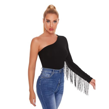 Verdusa One Shoulder Fringe Bodysuit for Women
