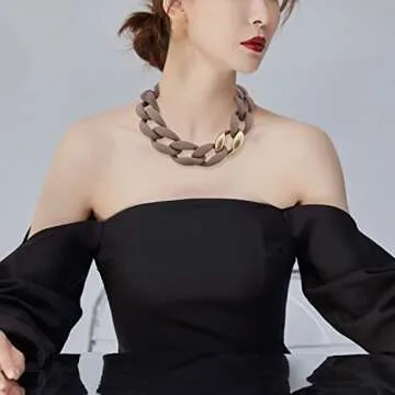 Firstmeet Statement Chunky Acrylic Brown Chain Link Choker Necklace for Women(XL-1088-Light Brown)