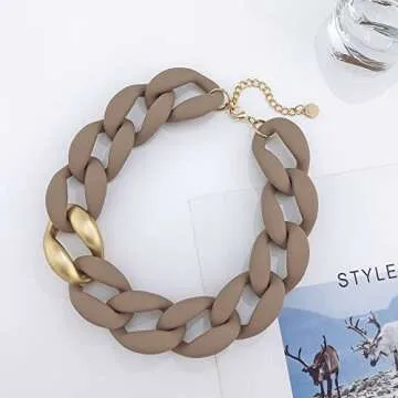 Firstmeet Statement Chunky Acrylic Brown Chain Link Choker Necklace for Women(XL-1088-Light Brown)