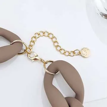 Firstmeet Statement Chunky Acrylic Brown Chain Link Choker Necklace for Women(XL-1088-Light Brown)