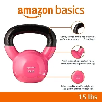 Amazon Basics 15-Pound Pink Vinyl Kettlebell Home Workout