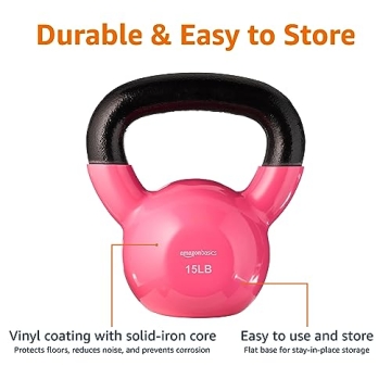 Amazon Basics 15-Pound Pink Vinyl Kettlebell Home Workout