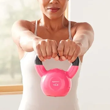 Amazon Basics 15-Pound Pink Vinyl Kettlebell Home Workout